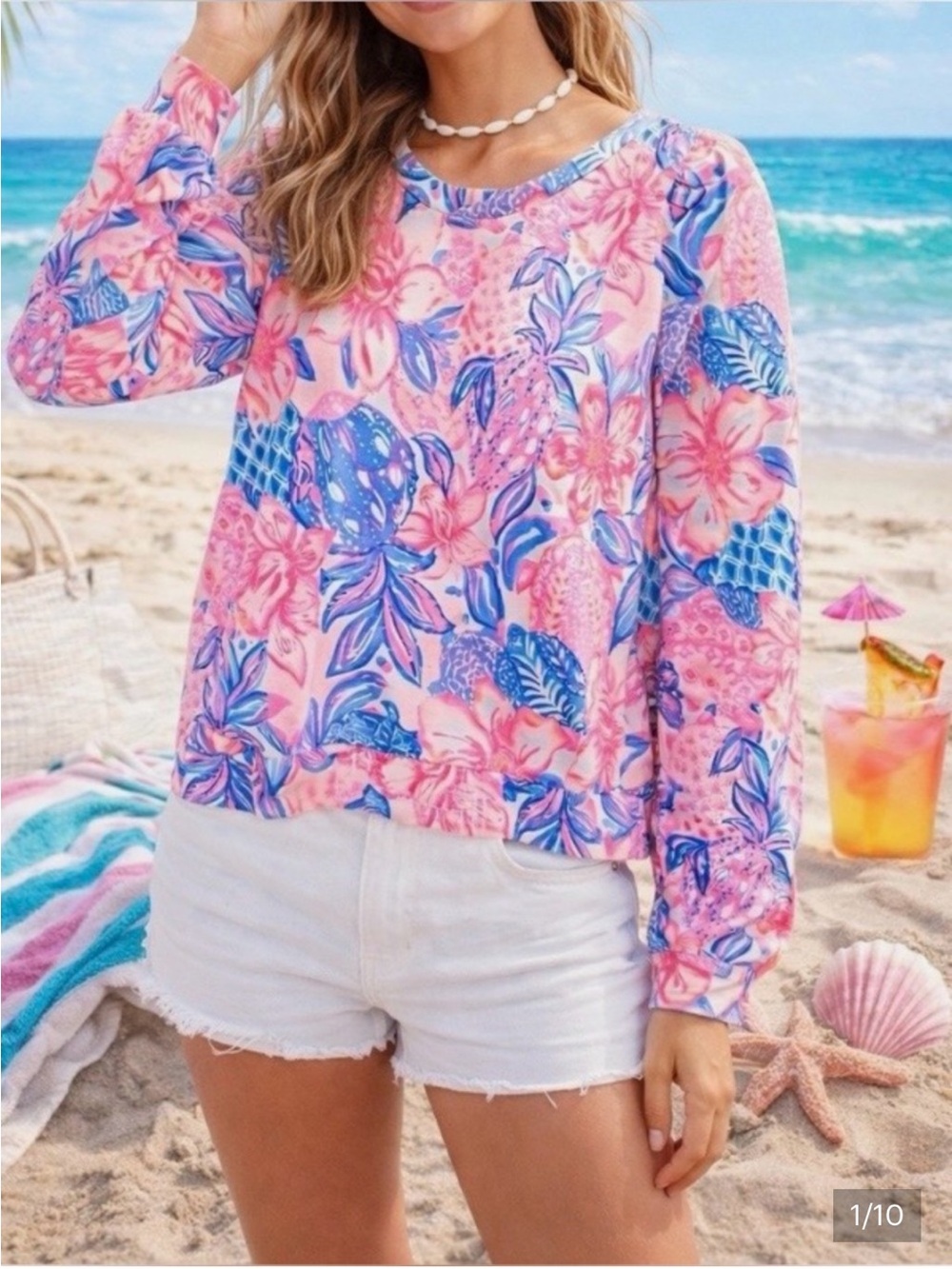 NWT Lilly Pulitzer Jansen Long Sleeve Sweater in Pink Isle Snappy Turtle